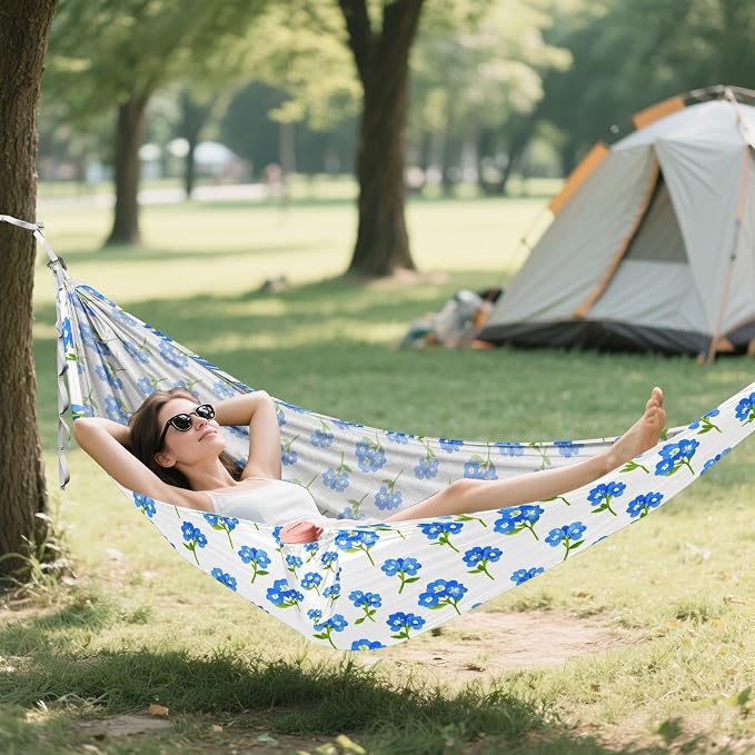 Camping Hammock Outdoor Hammocks for Outside Forget-me-not Flowers Beach Trees Portable Lightweight with Pockets Tree Straps Indoor