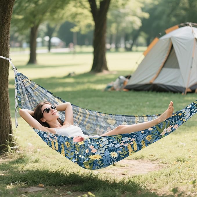 Camping Hammock Outdoor Hammocks for Outside Floral Field Garden Beach Trees Portable Lightweight with Pockets Tree Straps Indoor