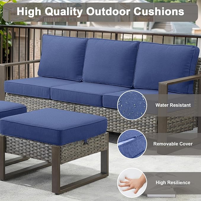 Belord 5 Piece Patio Furniture Set with Swivel Chairs, PE Wicker Patio Sofa Set Outdoor Swivel Rocker Patio Chairs with Anti-Rust Metal Wide Armrests for Deck Backyard Sunroom