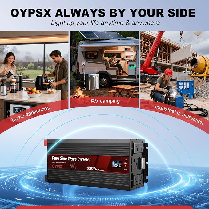 5000W Power Inverter 24V to 110V 120V AC Pure Sine Wave Inverter for RVs Truck Camping,Outdoor Off-Grid Power Converter with LCD Display,Wired Controller,AC Outlets USB Ports(24V-5000Watts)
