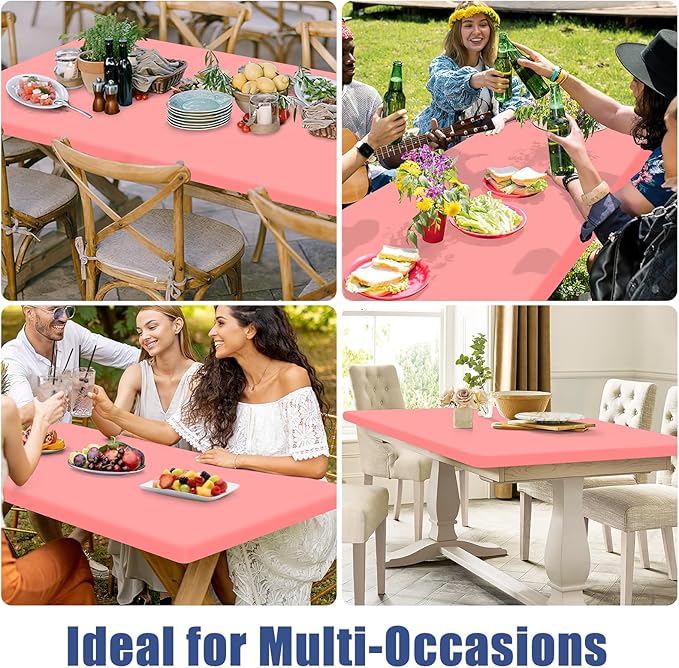 Moosfor Spandex 6 Foot Rectangle Table Cloth 2 Pack, Elastic Fitted Tablecloths for Picnic, Stretch Washable Patio Table Cover for Outdoor, Camping, Banquet and Parties(Coral Red, 30"x72")