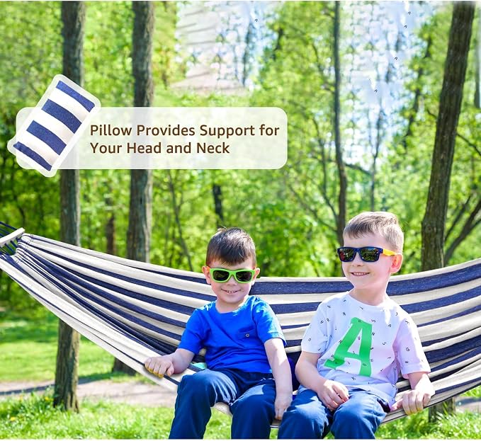 Chihee Cotton Hammock Holds Up to 660lbs Fabric Hammock 8.9x4.9ft Soft Portable Tree Hammocks Camping with Detachable Spreader Bar Pillow 2 Strong Webbings 2 Carabiners Indoor Outdoor Backyard Garden