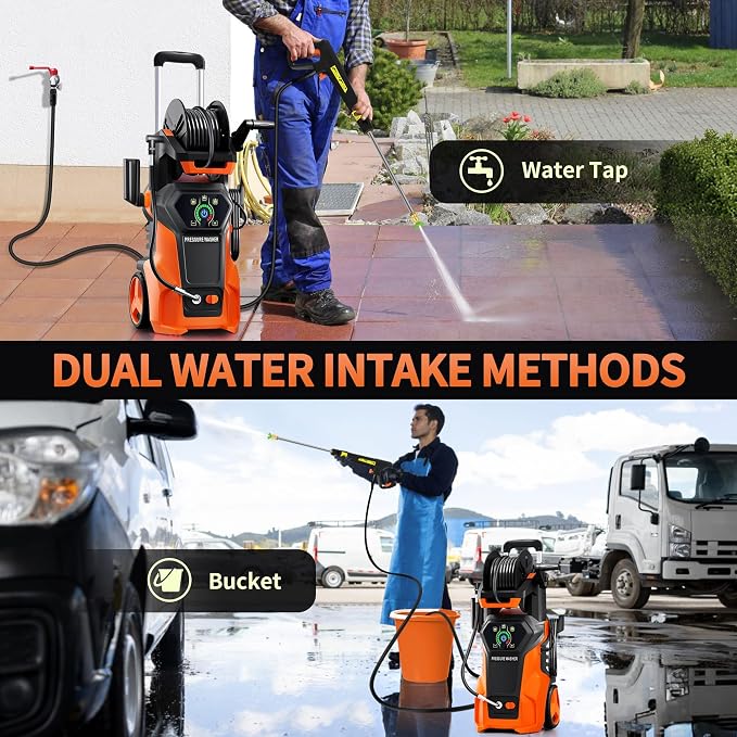 Fenbeli ๐๐๐๐๐๐๐ ๐๐ซ๐๐ฌ๐ฌ๐ฎ๐ซ๐ ๐๐๐ฌ๐ก๐๐ซ Portable Washer Cleaner with 4 Quick Connect Nozzles for Car Driveway Patio Fence (Orange)