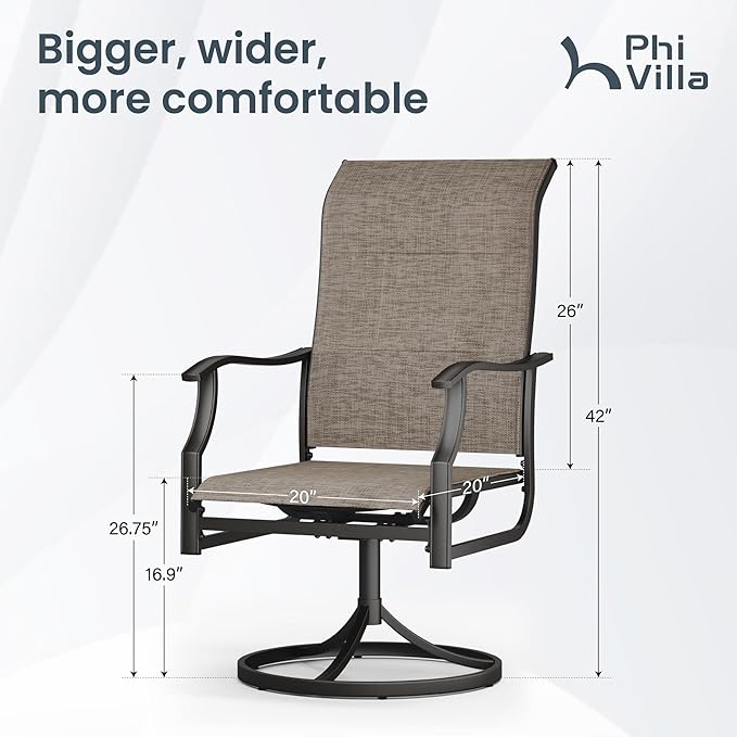 PHI VILLA Swivel Patio Chair Set of 8, 42" High Back Outdoor Chairs with Padded Fabric & E-Coating Frame, All Weather-Resistant for Deck Lawn Garden