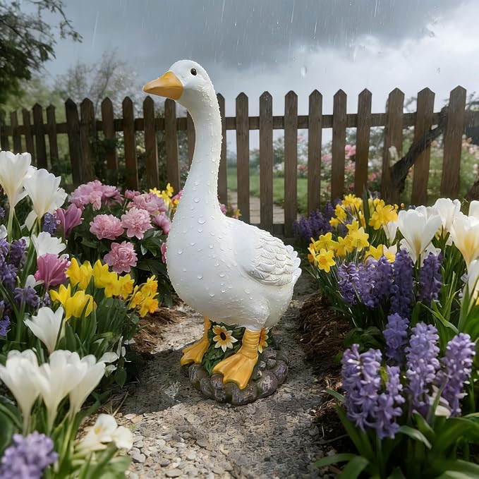 Porch Goose Statue Outdoor 20 Inch Large White Porch Goose Sculpture Décor for Home Garden Lawn Yard Patio Entryway Accent,Cute Resin Goose Figurine Gift for Mom Grandma Women
