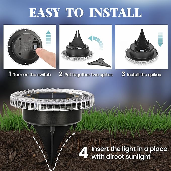 PATIOWIN 20 Pack Small Solar Ground Lights, Pathway Light Waterproof, Outdoor Solar Light for Garden, Driveway, Walkway, Backyard (Cool White)