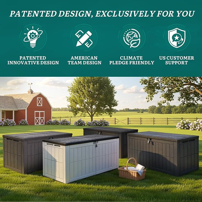 YITAHOME 134 Gallon Large Outdoor Storage Box with Lock, Waterproof Deck Box with Hydraulic Piston for Garden Tools, Pool Accessories & Cushions, Resin Deck Organizer with Bench Seat (Dark Brown)