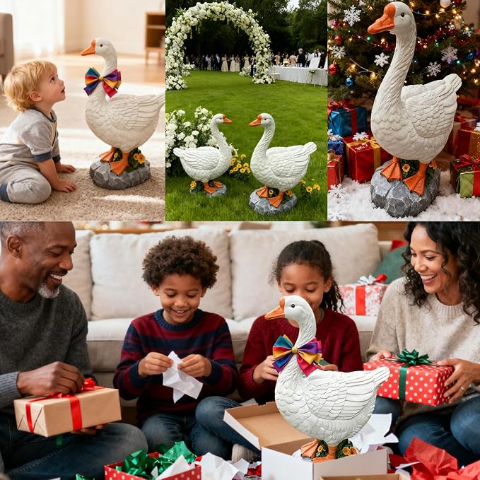 Porch Goose Statue Large White Porch Goose Big Resin Garden Lawn Yard 20 inches High Figurine Duck Decorative Figurine for Patio, Entryway Accent Indoor Outdoor Garden Gift