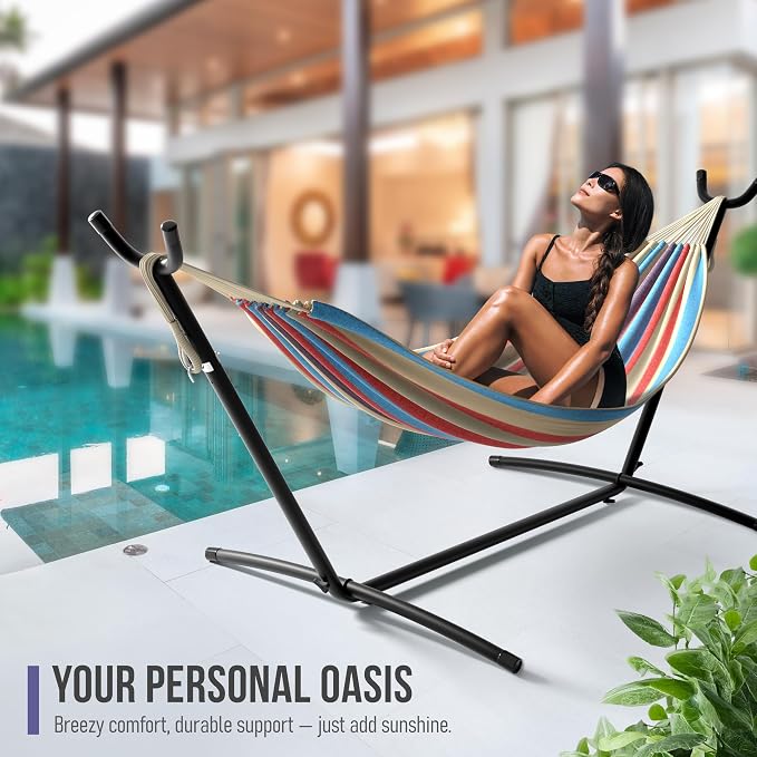 Sorbus 2-Person Luxury Hammock with Steel Stand- Premium Cotton Blend 60" Large Bed- Heavy Duty 450lbs Portable w/Carrying Case - for Garden Yard Patio Outdoor Camping Gifts- Washable