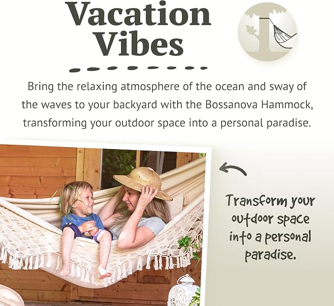 LA SIESTA® - XL King Bossanova Brazilian Hammock - Luxurious Comfort, Organic Cotton Handmade in Brazil - Boho Hammock, Macrame Hammock - Extra-Wide Indoor Hammock Bed for Relaxation - Latte
