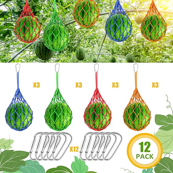 12 Pack Melon Hammocks Cradles, Melon Hammock Mesh Bags for Trellis, Heavy Duty Watermelon Nets with Hooks, Breathable, Durable & Easy - Install Fruit Support Net