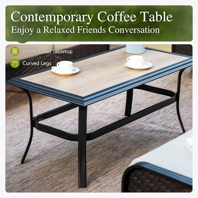 Sophia & William Patio Furniture Set, Outdoor Metal Conversation Set 9 Seats with 3-Seater Sofa, 2 Fix Chairs, 1 Loveseat, 2 Ottoman, 1 Coffee Table for Seating, Lawn Porch Backyard,Beige