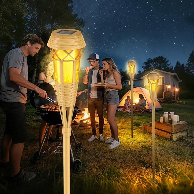 Solar Flickering Flame Torch Lights 4Pack - IP65 Waterproof Dusk to Dawn Auto On/Off, Outdoor Decorative Lights for Garden Yard