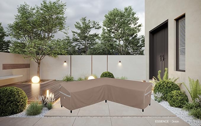 Heavy Duty Waterproof Outdoor V-Shaped Sectional Sofa Cover UV Resistant Patio Furniture Covers 100" W (on Each Side) x 33" D x 31" H Brown