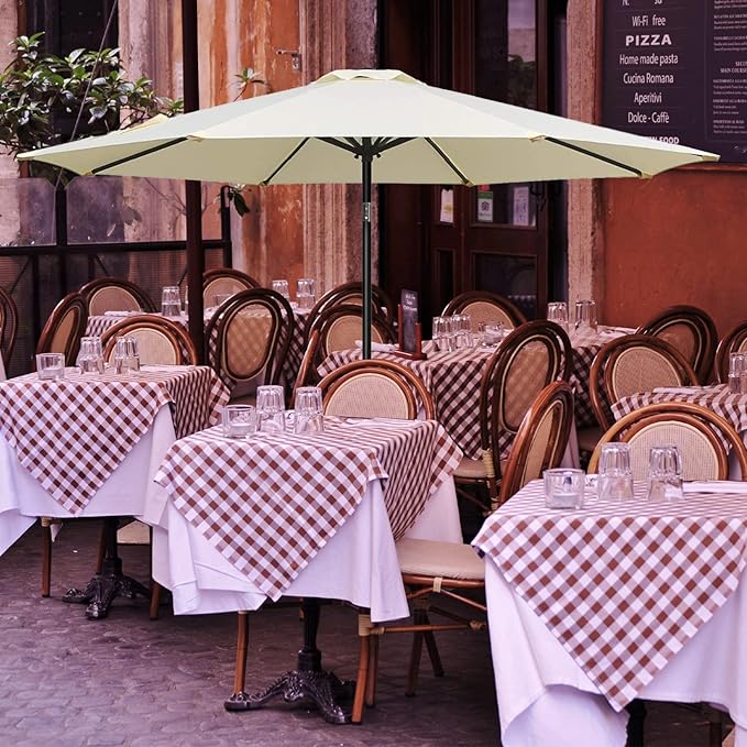 YSSOA 2 Pack 7.5' Patio Umbrella Outdoor Table Market Yard Umbrella with 6 Sturdy Ribs, Beige