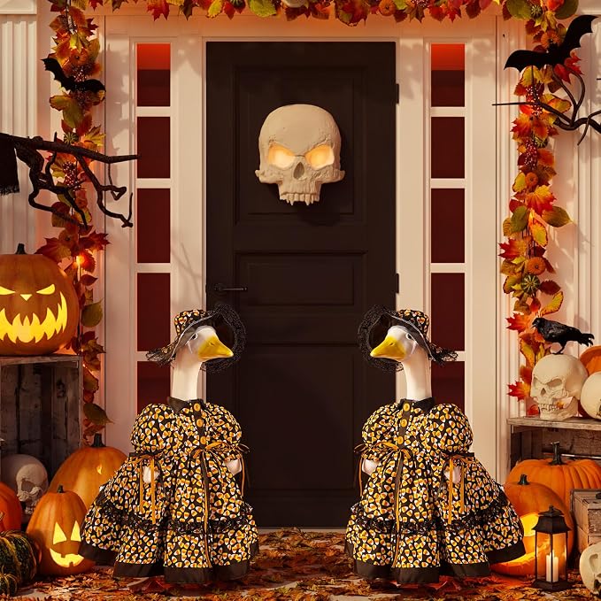 Suzile Halloween Corn Porch Goose Outfit Halloween Geese Costume for 23" High Cement or Plastic Goose Clothes for Yard Lawn Outdoor Garden Patio Fall Party Decoration Concrete Duck Statue Dress