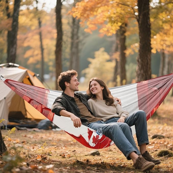 Oil Painting Flag Canada Outdoor Hammock Foldable Hanging Hammock for Outside Beach Patio Garden