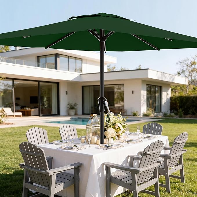 AreShark 8' x 10' Rectangle Patio Umbrellas for Outdoor, Outdoor Table Umbrella, Large Outdoor Patio Umbrellas with 8 Sturdy Ribs for Pool, Garden, Market (Dark Green)