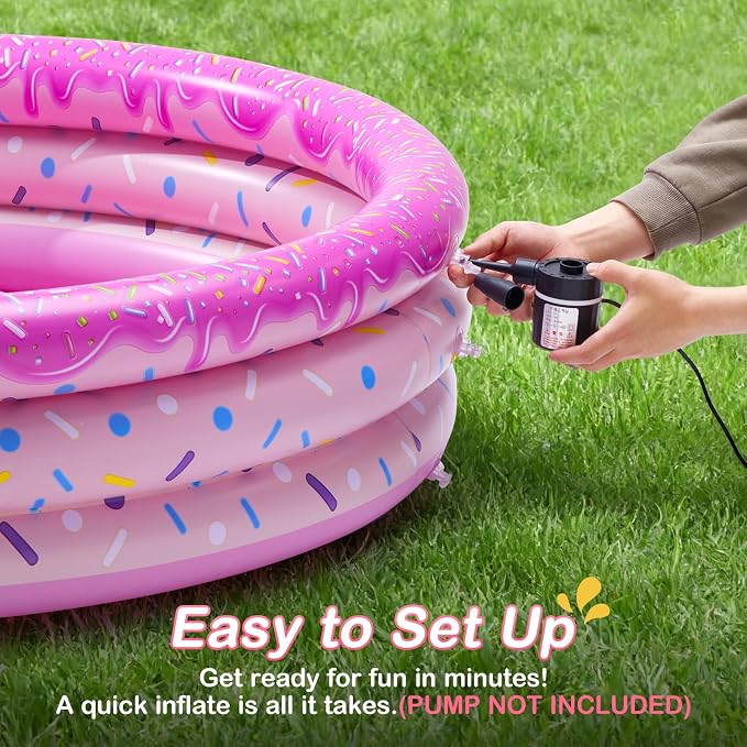 Inflatable Baby Pool Small Kiddie Swimming Pool, 3 Rings Round Pad Pool for Kids & Toddler, 48"X12" Portable Indoor Ball Pit Toys, Outdoor Water Play for Girl/Boy (Pink)