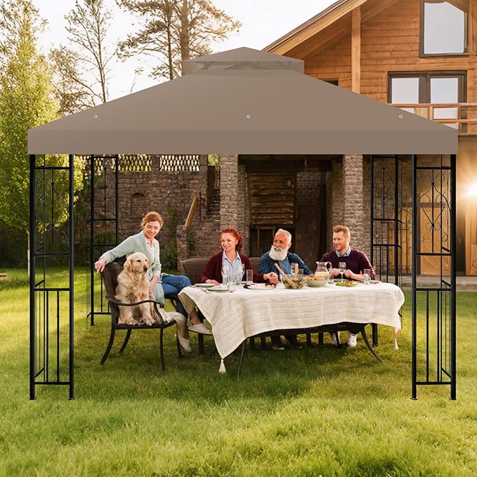 8'x8' Gazebo Top Canopy Replacement Cover - Double Tier Top Canopy Cover Replacement with UV30+, Dirt, Water Resistant for Outdoor, Garden, Pavilion (Khaki)