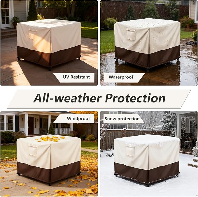 Patio Ottoman Cover Waterproof Patio Wicker Side Table Cover, 22W x 22D x 18H Inches Outdoor Lawn Patio Furniture Covers, Beige