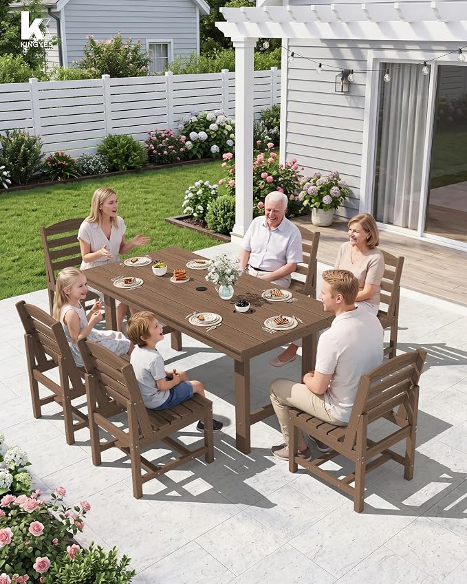 KINGYES Patio Armless Dinning Chairs Set of 2, HDPE All-Weather Outdoor Patio Chairs for Garden Backyard, Brown