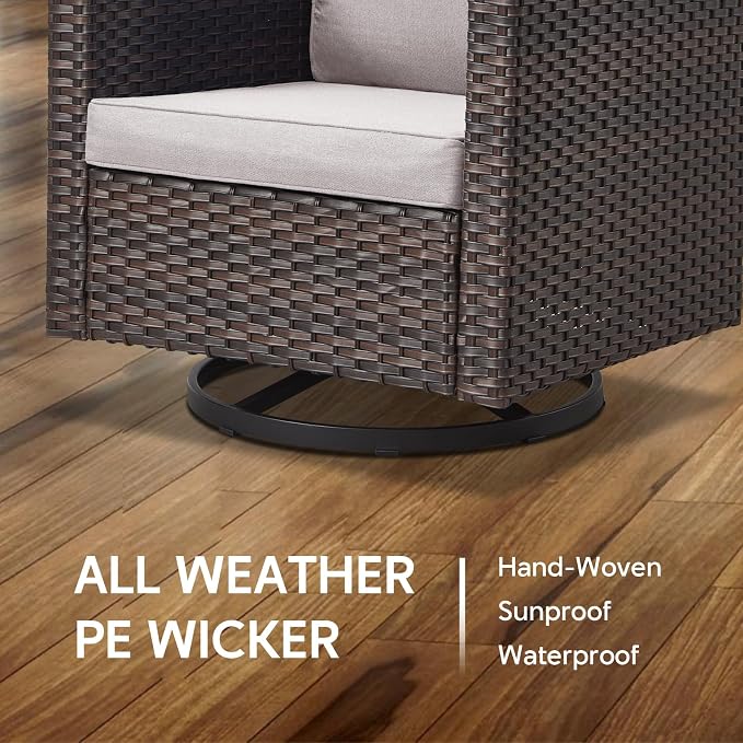 4 Piece Wicker Patio Furniture with Fire Pit Table - Outdoor Conversation Set with 50,000 BTU Fire Pit, All Weather Rattan Patio Set for Deck Backyard Garden - Brown Wicker Beige Cushion