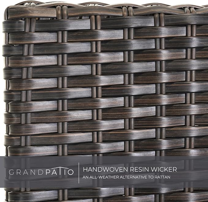 Grand patio Outdoor 3-Piece Aluminum Conversation Furniture Sofa Set Wicker Stationary Rockers with Wood Grain Finish and Coffee Table, Removable Olefin Cushion Dark Brown