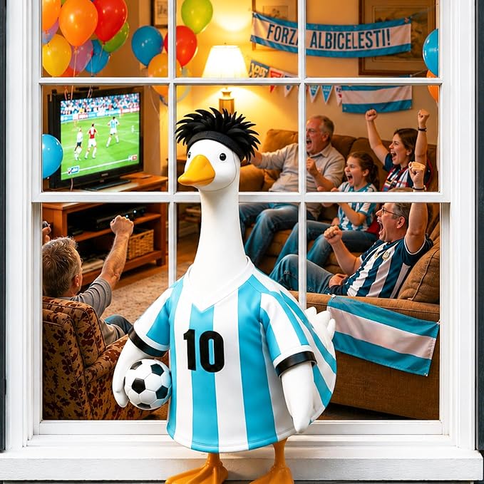 2026 World Soccer Goose Outfit for 23 Inch Porch Statue – Handmade Goose Jersey Costume with Soccer Ball for American Fans, Soccer Party, Sport Season Decor – Outdoor Patio Yard Lawn Art