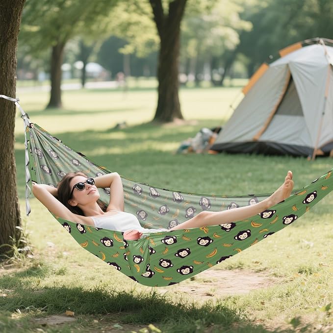 Camping Hammock Outdoor Hammocks for Outside Monkey Banana Green Beach Trees Portable Lightweight with Pockets Tree Straps Indoor