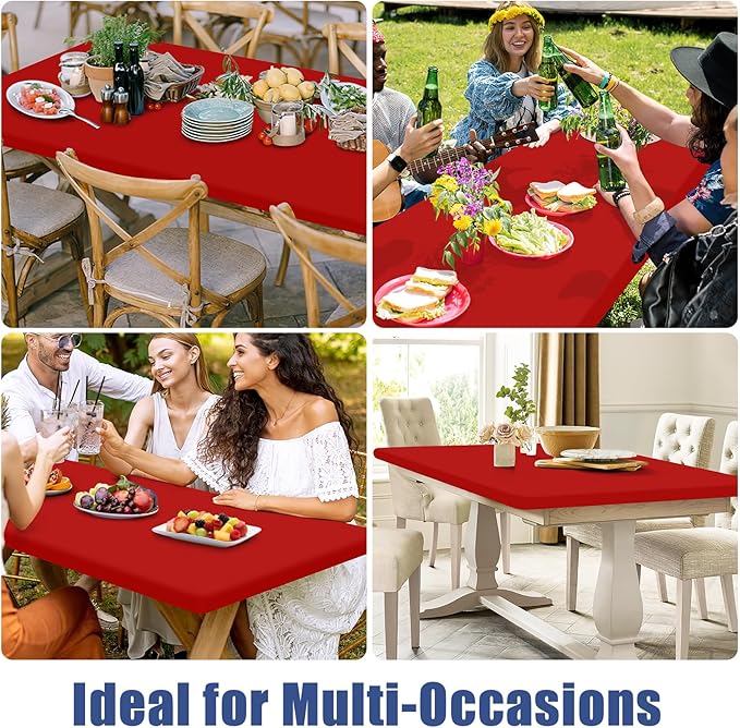 Moosfor Spandex 5 Foot Rectangle Christmas Table Cloth 2 Pack, Elastic Fitted Tablecloths for Picnic, Stretch Washable Patio Table Cover for Outdoor, Camping, Banquet and Parties (Red, 30"x60")