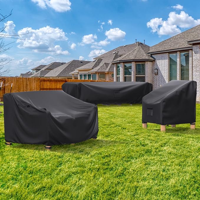 Patio Sofa Cover Waterproof, Heavy Duty 2-Seater Outdoor Couch Cover Patio Furniture Covers with Air Vent and Handles, 60" L×42" D×30" H, Black