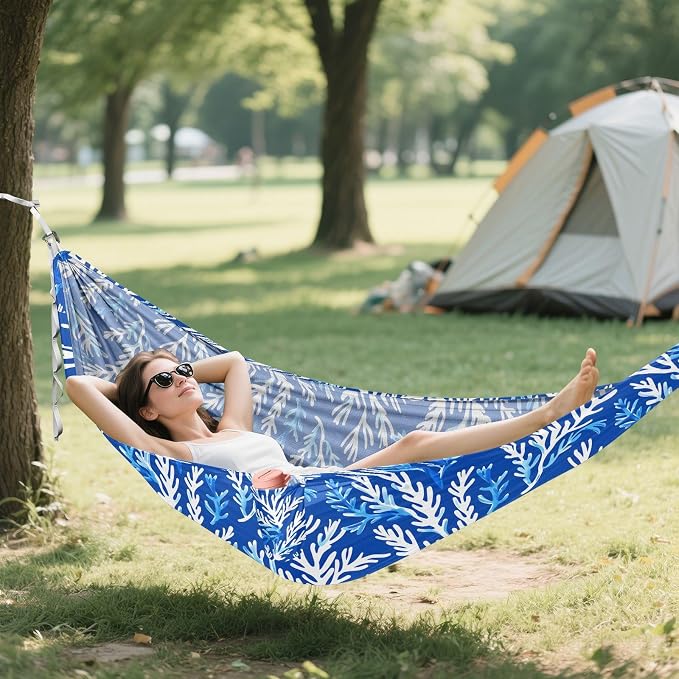 Camping Hammock Outdoor Hammocks for Outside Seaweed Kelp Blue Beach Trees Portable Lightweight with Pockets Tree Straps Indoor