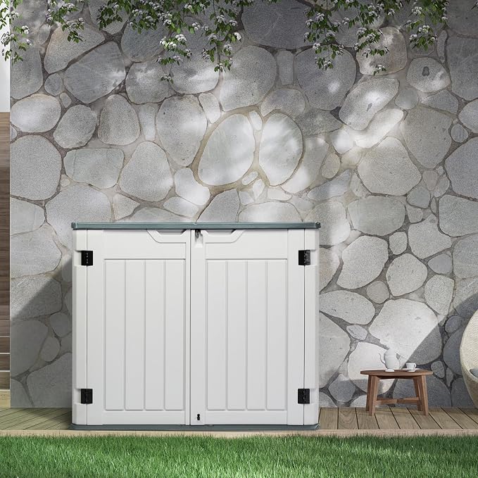 260 Gallon Deck Box, Outdoor Large Storage for Patio Furniture Cushions, Garden Pool Accessories, Deck Box Outdoor Storage Boxes for Patio Furniture 50""W x 29""D x 41"" H, White / Grey