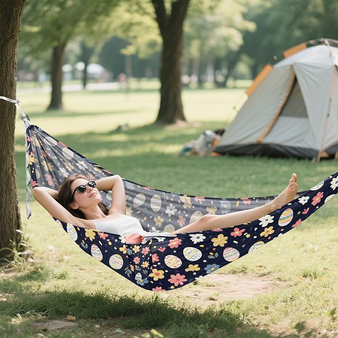 Camping Hammock Outdoor Hammocks for Outside Egg Flower Beach Trees Portable Lightweight with Pockets Tree Straps Indoor