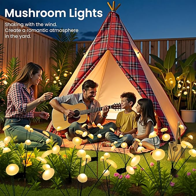 Solar Garden Lights, 6pack Solar Fairy Lights for Outside, Swaying Mushroom Lights Outdoor Decorative, Waterproof Light Decor for Yard,Lawn,Patio,Pathway Decoration(Warm White)