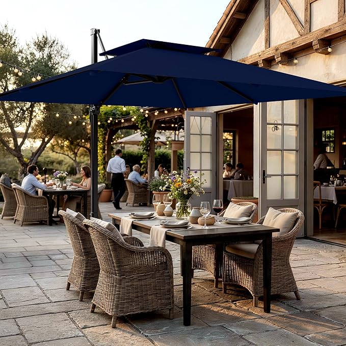 AreShark 10×10FT Double-Top Cantilever Patio Umbrella, Square Offset Umbrella with 360 Degree Rotation, Heavy Duty Patio Umbrella for Garden Deck Pool, 5 Tilt Angles, Navy