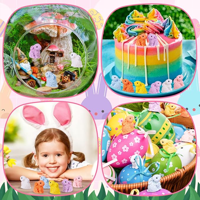 600PCS Miniature Resin Rabbit Easter Bunny Figurines for Easter Egg Fillers | 6 Colors Cute Tiny Bunnies Rabbits Animals, Fairy Garden Dollhouse Cake Home Decor Hidden Game