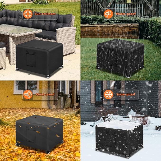 Kovshuiwe 2Pcs-22 L x 22" W x 18" H Outdoor Patio Ottoman Cover, Waterproof, 600D Heavy Duty Outdoor Furniture Cover with Padded Handles,Black