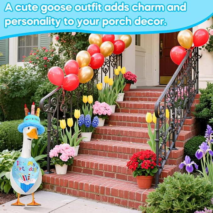 Wanocean Porch Goose Outfits,Yard Outfit Set,Porch Cement Goose Costume Fit 17"- 23" Geese for Outdoor Garden
