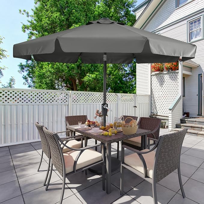 MASTERCANOPY 9ft Patio Umbrella with Valance, Crank and Tilt – 8 Ribs Outdoor Market Umbrella, UV/Fade Resistant, Waterproof Canopy with Wind Vent for Garden, Deck, Backyard, Pool (Dark Gray)