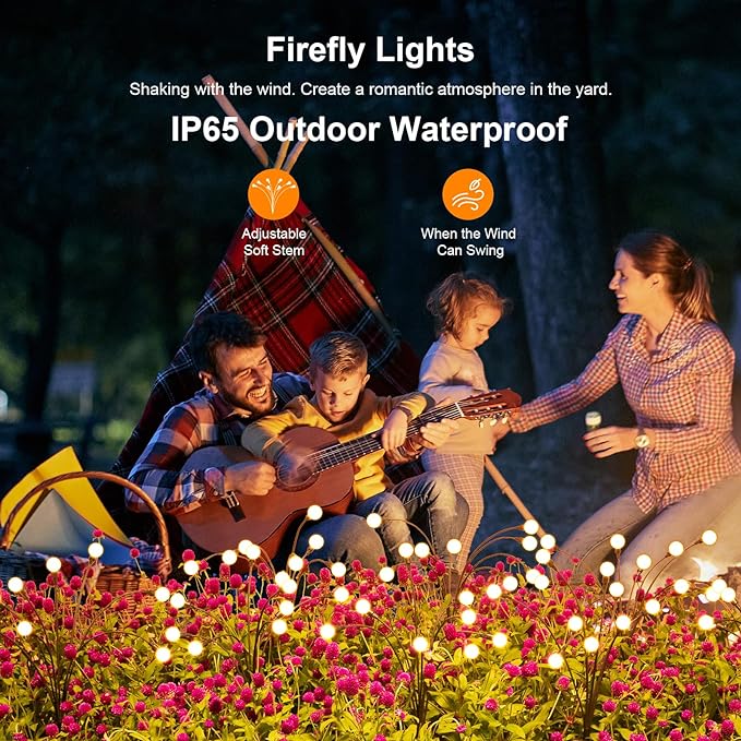 ASMAD Solar Lights Outdoor(2 Pack-16 LEDs),Solar Garden Lights,Fairy Lights | Firefly Light for Garden Decor, Outdoor lights, Outdoor Decor, Patio Decor, Gifts for Women, Gifts for Grandma, Big Bulb