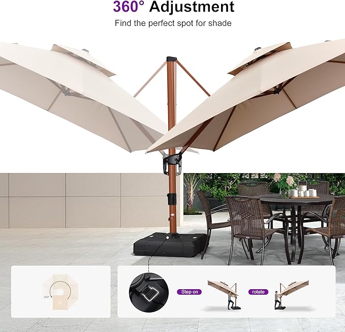 PURPLE LEAF Patio Umbrella with Base Outdoor Square Large Cantilever Umbrella Windproof Offset Heavy Duty Sun Umbrella for Garden Deck Pool Patio, 9ft Beige