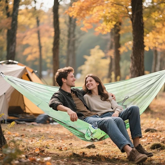Hammocks for Outside Green Butterfly Camping Hammock Portable Hammocks with Tree Straps and Carry Bag Camping Accessories for Hiking Beach Outdoor