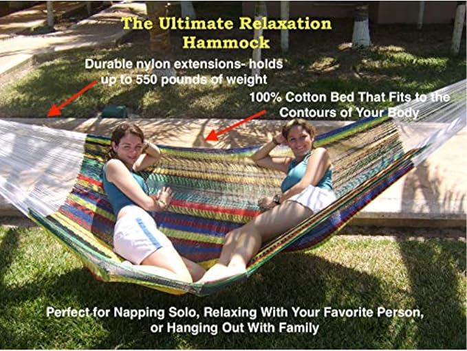 The Ultimate Mayan Relaxation Hammock | Perfect for 1 to 3 People | Comfortable, Beautiful, & Hand Made in the Yucatan | Outdoor & Indoor Hammock Bed | by Hammocks Rada | (Multicolor Family Size)