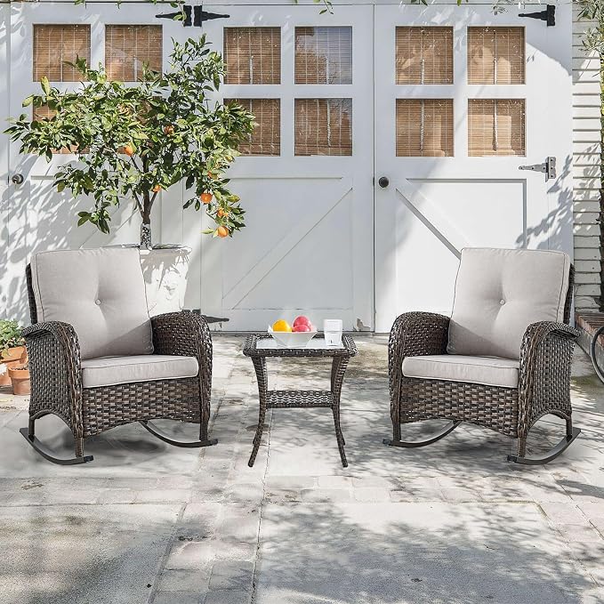 HUMMUH 6-Piece Outdoor Patio Furniture PE Wicker Patio Conversation Set,High Back Patio Couch with Ottomans Outdoor Rocking Chairs for Backyard,Porch,Deck