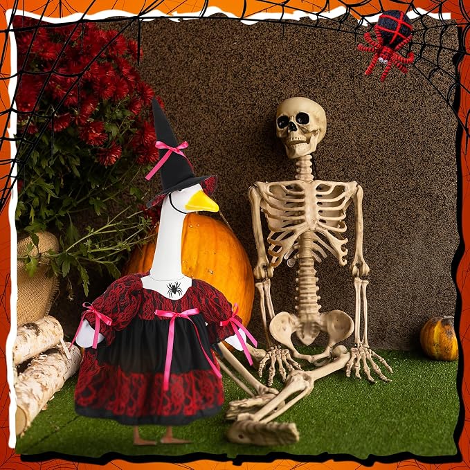 Suzile Wizard Porch Goose Outfit Witch Geese Costume for 23" High Cement or Plastic Goose Clothes for Yard Lawn Outdoor Garden Patio Magical Wizard Party Decoration Concrete Gothic Duck Statue Dress