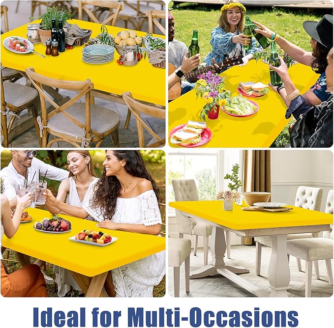 Moosfor Spandex 6 Foot Rectangle Table Cloth 2 Pack, Elastic Fitted Tablecloths for Picnic, Stretch Washable Patio Table Cover for Outdoor, Camping, Banquet and Parties (Yellow, 30"x72")