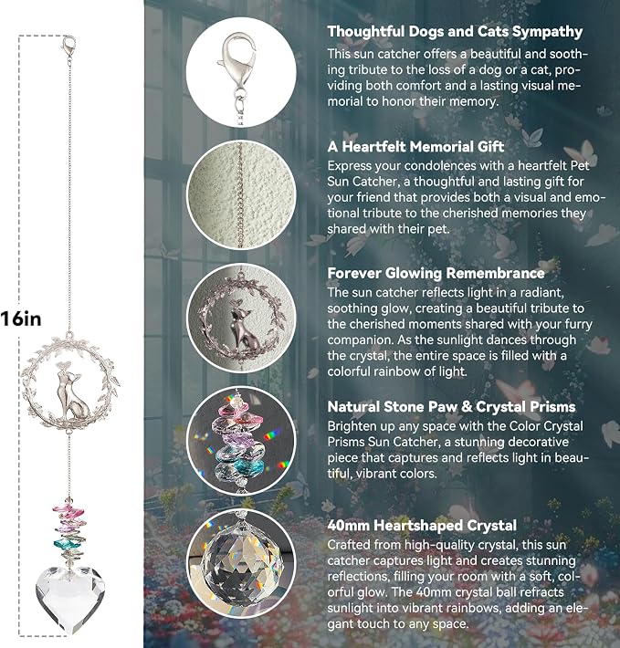 Loss of Cat Sympathy Gifts, Cat Memorial Suncatcher, Cat Remembrance Gift | Thoughtful Pet Passing Away Bereavement Gift