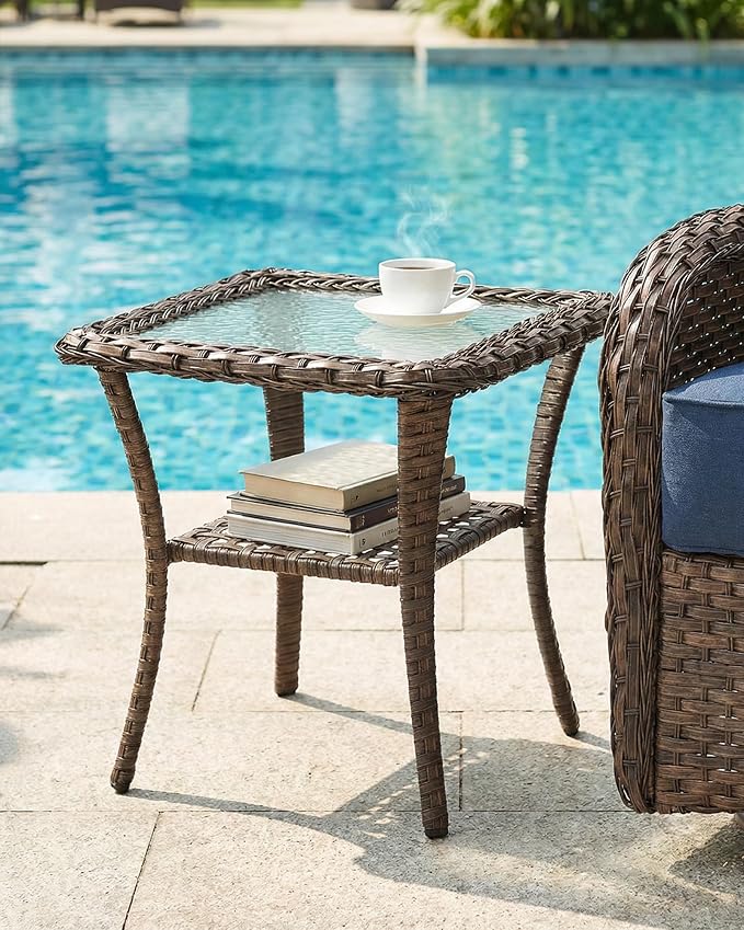 Belord Upgraded 6“ Cushion Luxury 6 Piece Patio Furniture Set - Wicker Couch Outdoor Conversation Set with Swivel Rocker Patio Chairs, Deep Seat Glider Chairs Set for Deck Porch - Brown/Blue